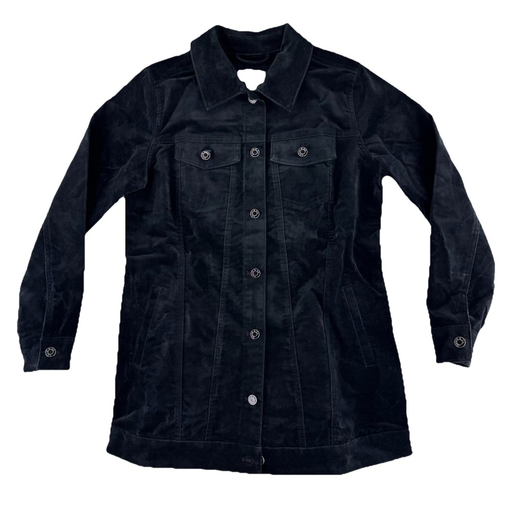 Denim & Co Stretch Velveteen‎ Regular Long Jacket XS Black